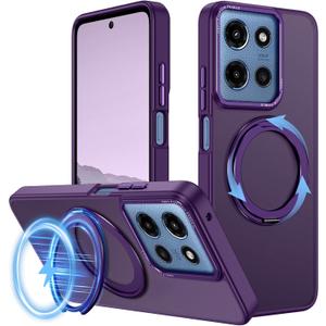 Strong Magnetic for Moto G 5G 2025 Case with Stand,Fit for MagSafe,360Rotatable Ring Designed,Translucent Matte Texture Protective Military Grade Shockproof,All Purple