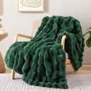 Smoofy Faux Fur Throw Blanket for Couch  Dark Green Fluffy Cozy Rabbit Fleece, Plush Soft Bubble Blanket for Sofa & Bed, for Mom, Warm Fuzzy Home Room Decor Throw 50" x 60"