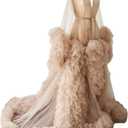 Kelaixiang Tulle Robe Long Lingerie Bridal Dressing Gown Puffy Nightgown Photoshoot (Gold)  Large