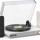 Vinyl Record Player with 40W Bookshelf Speakers and Dual Bluetooth,Hi-fi System Turntable with USB Record,Built-in Phono Preamp, Counterweight, Pitch and AT-3600L,PU Leather White