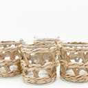 Pack 4 Woven Rattan Tealight Candle Holder Candle Lantern, Coastal Tropical Boho Glass Tea Light Holder Votive Candle Holders, Natural Seagrass Hand Woven Votive Candle Holder (Brown)