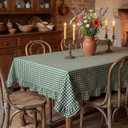 Mindsoft Green Gingham Ruffled Tablecloth 70 x 52 Inches Rectangle Cotton Linen Checkered Table Cloth Buffalo Plaid Farmhouse Vintage Decorative Tablecover for Picnic Kitchen Dining Room Home Party
