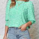 Teurkia Women's Polka Dot 3/4 Sleeve Blouse Tops Ladies Casual Office Work Crew Neck T-Shirt (Green, L)