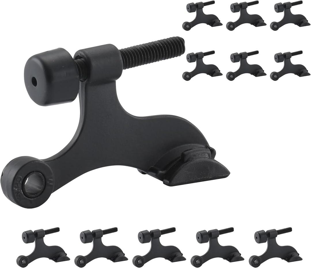 HOME MASTER HARDWARE Hinge Pin Door Stopper, 12 Pack Matte Black Adjustable Heavy Duty Door Stop with Cushioned Plastics Bumper Tips for Durable Use