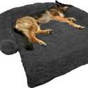 Calming Dog Bed Fluffy Plush Dog Mat for Furniture Protector with Removable Washable Cover for Dogs and Cats (Large(45x37x6), Dark Grey)