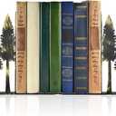 Forest Metal Bookends - Handcrafted Iron Pine Tree Decor for Shelves, Rustic Nature-Inspired Book Ends, 6.6x1.2x5.9 Inch Durable Home Decor for Nature Lovers