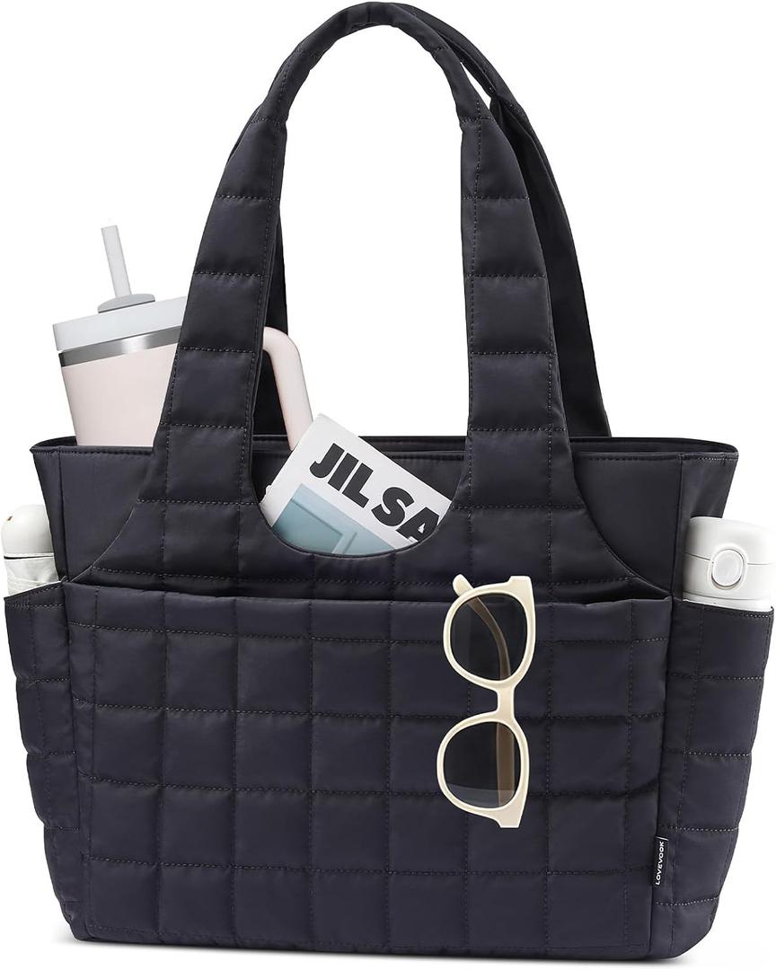 LOVEVOOK Tote Bag for Women, Lightweight Puffer Tote Bag with Compartments Quilted Shoulder Bag for Travel Work Teacher Nurse, Medium