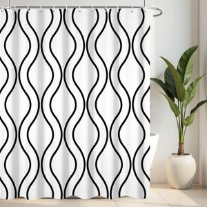RiePoiia Black and White Striped Shower Curtain for Bathroom,Waterproof Polyester Fabric Bathroom Curtains Washable Shower Curtain Sets with 12 Pcs Hooks, 72x72 Inch
