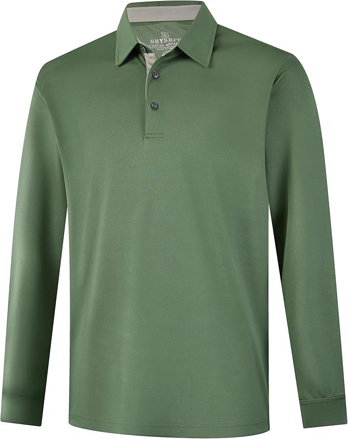 Mens Golf Shirt Long Sleeve Moisture Wicking Dry Fit Performance Solid Pique Collared Golf Polo Shirts for Men, L