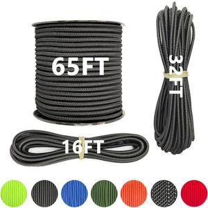 1/4" x 65' Marine Grade Bungee Cord Elastic Shock Cord, Kayak Stretch String Rope, Heavy Duty Bungee Shock Cords for Repairing Tent Poles, DIY, Tie Downs (Black)