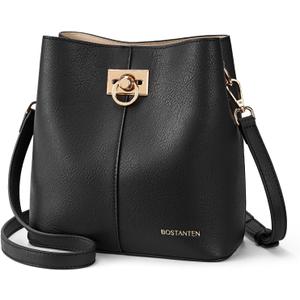 BOSTANTEN Crossbody Bucket Shoulder Bags for Women Vegan Leather Purse Cross Body Handbag Multiple Pockets (Black)