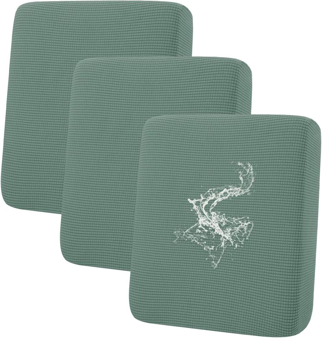 hyha Waterproof Couch Cushion Covers for Pets, Non Slip Sofa Seat Cover for Dogs Washable, Soft Thick Stretch Jacquard Fabric, Sofa Slipcovers with Elastic Bottom (3 Pieces, Green)