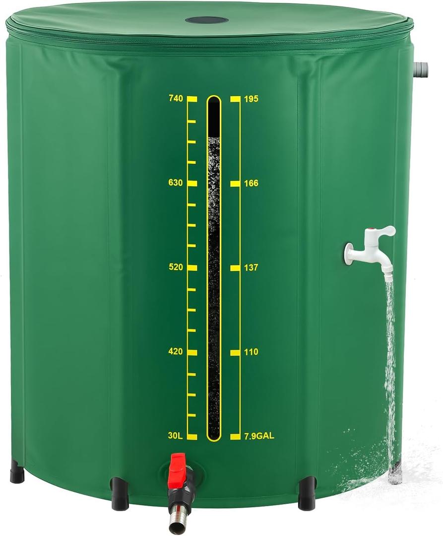 200 Gallon Rain Barrel with Water Level Indicator, Detachable Filter Screen Designed for Rain Water Collection Barrel, Rain Barrels to Collect Rainwater from Gutter with Spigots and Overflow Kit