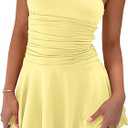 Women Sexy Tube Top Silk Dress Strapless Ruched Waist Ruffle Tiered Layer Mini Dress Party Short Dresses