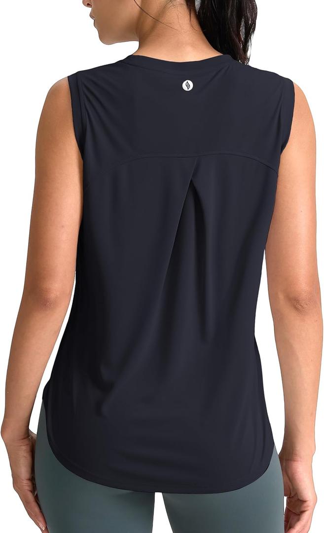 SANTINY Women's Sleeveless Workout Tops Breathable Lightweight Active Tennis Yoga Shirts Athletic Running Tank Tops for Women (X-Large, Navy)