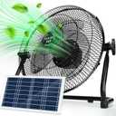 12'' Solar Powered Fan with 20W Solar Panel, Portable Battery Operated Cordless Outdoor Floor Fan for Camping, Home, Patio, Worksite - Stepless Speed, Metal Construction and Aluminum Blades