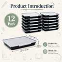 12 Pack Flat Storage Paper Tray with Clear Latching Lids, Black
Durable Plastic, Letter Size, Stackable Flat Trays Bins for Classroom, Library,School, Teacher, Arts Crafts use