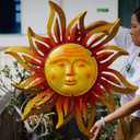Large Size 32Inch Metal Sun Outdoor Wall Art Decor Large, Hanging for Indoor Outdoor Patio Garden Fence Deck Yard Pool Wall Sculpture Decoration for Living Room Bedroom