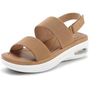 mysoft Women's Walking Sandals Comfortable Air Cushion Platform Elastic Ankle Strap Open Toe Ourdoor Summer Shoes (6, Brown)