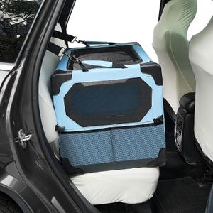 JOYTUTUS Collapsible Dog Crate, 26 Inch Portable Pet Crate for Car, Travel Dog Kennel Foldable Dog Crate for Medium Dog 44lbs, Soft Cat Carrier Fit for Indoor & Outdoor/Car Back Seat/Trunk (Blue) (26" L x 18" W x 18" H)