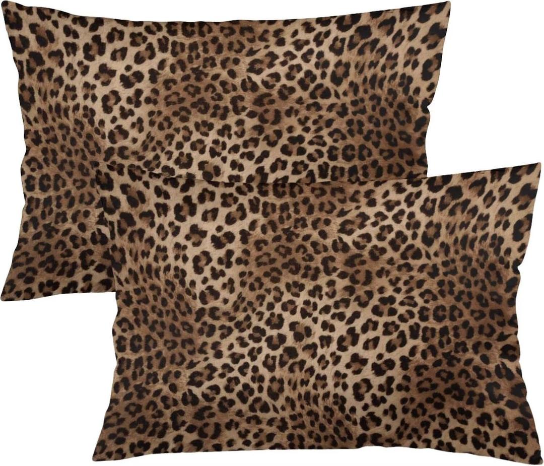 Brown Leopard Throw Pillow Covers Set of 2 Queen Size Black Cheetah Skin Wild Animal Print Pillow Cushion Cases Standard Pillow Cases Decorative Pillowcase 20X30 Inch for Sofa Bed