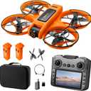RC Drone with HD Dual Camera for Adults, FPV Drones with HD Screen on Controller, Brushless Motor Optical Flow Positioning Headless Mode Gesture Photo Remote Control Quadcopter, Beginner-Friendly Aerial Photography Drones with 2 Batteries & Night Light, S156 Drone for Indoor Outdoor Video Shooting (Orange)