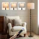 BOBOMOMO 62" Rustic Farmhouse Floor Lamp Dark Brown with Remote & Dimmable 9W Bulb, 3 Color Temperatures Resin Standing Lamp, Retro Tall Lamp for Living Room, Bedroom, Nursery, Office, Reading Nook