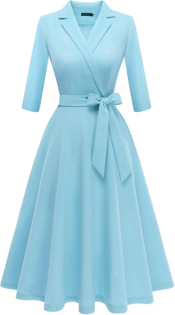 Meetjen Women's Vintage Tea Dress Fit and Flare 3/4 Sleeve Elegant Cocktail Party Formal Church Dresses 2026, Xlarge