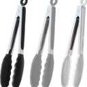 9-Inch Serving Tongs Silicone Tongs, Set of 3 (Black White Gray)