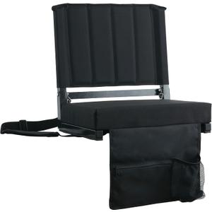 SPORT BEATS Stadium Seats with Back Support Bleacher Chairs with Back and Cushion Thick Padded Bleacher Seats Includes Shoulder Strap Black 1pc Large - 18.5" W x 14" D x 18.5" H