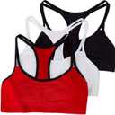 Fruit of the Loom Women's Spaghetti Strap Cotton Sports Bra-All-Day Comfort & Easy Movement (32, Red Hot With Black/White/Black Hue)