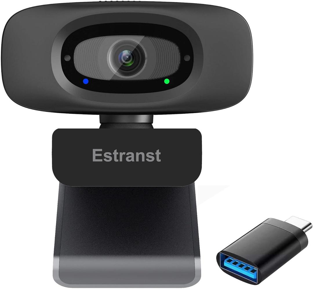 2K Quad HD Webcam with Privacy Cover & Noise-Canceling Microphone, Video Web Streaming Camera for PC Computer Desktop Laptop Mac Zoom Teams &More, 1pc USB C Adapter