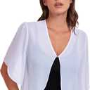 SURVODJA Womens Chiffon Cropped Cardigans Lightweight Sweaters Short Sleeve Bolero Shrugs for Dress (White, XXL)