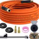Truck Tire Inflator Kit, 3/8" x 50 ft Hybrid Air Hose with 1/2" Universal Gladhand Connection & 1/4" Dual Foot Chuck & Air Plug, Air Hose Tire Inflator Kit for Semi Truck (350psi max working pressure)