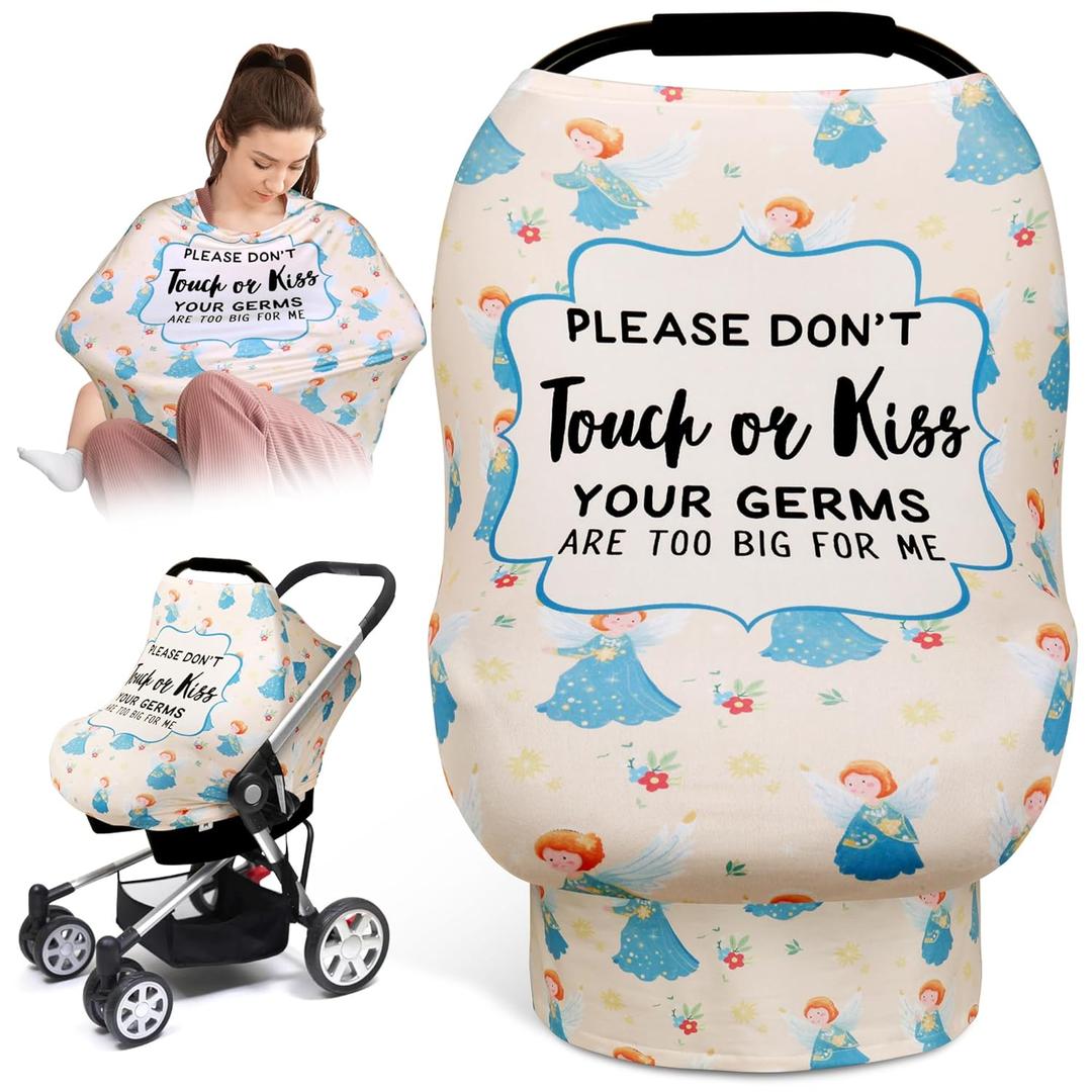 Metplus No Touch Sign Car Seat Cover for Babies, Mom Nursing Covers Breastfeeding Scarf, Multi Use Infant Carseat Canopy for Newborn Carrier/Stroller/Shopping Cart, Baby Shower Gifts for Boy Girl (Little Angel)