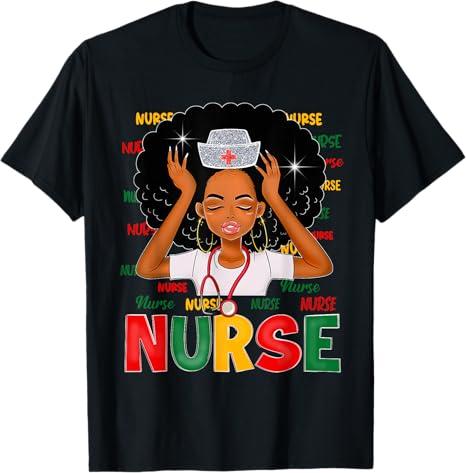 Black History Month Nurse Melanin African American Women T-Shirt L