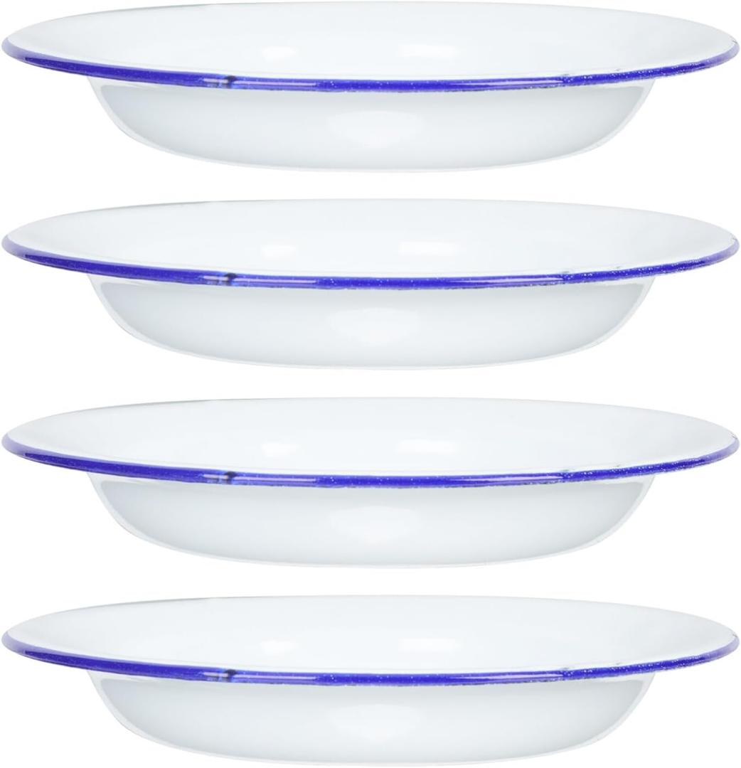 Luxshiny 4-Piece Enamel Plates Set Flat Edge Decorative Dinnerware for Fruits Snacks and Desserts 5.46 Inch Retro Style Enamelware for Home Picnic and Hotel Use