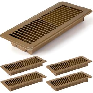 Retisee 4 Pcs 4" x 12" Floor Register Vent Covers Heavy Duty Steel Walkable Floor Vents with Adjustable Airflow Curved Safe Edges and Rust Proof Finish for Homefloor Sidewall (Brown)
