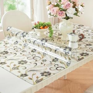 LovePads Floral Table Protector 42 x 60 Inch, 1.5mm Thick Plastic Table Cover, Waterproof Vinyl Tablecloth Rectangular Desk Protector Mat for Kitchen, Dining Room & Coffee Tabletop