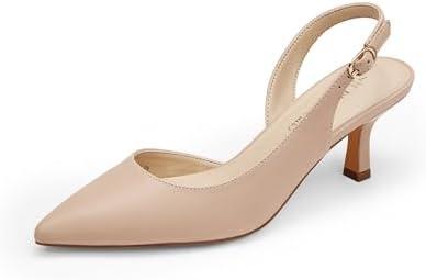 DREAM PAIRS Women's Kitten Heel Slingback Pointed Closed Toe Low Stiletto Heels Dress Bridal Elegant Wedding Pumps Shoes 8