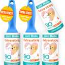 4 x Extra Sticky Pet Hair Remover Lint Roller, 4 Refills (360 Sheets) + 2 Handles, Easy Tear No Residue for Clothes, Couch, Furniture and Car Seats