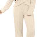 ANRABESS Women's Fuzzy Fleece Pajama Set 2 Piece Outfits Lounge Knit Oversized Sweater Pj Sets 2025 Fall Winter Loungewear (Beige), S