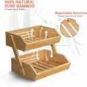 G.a HOMEFAVOR Large Bamboo Fruit Basket, 2-Tier Fruit Bowl for Kitchen Counter, Vegetable Storage Stand for Fruit Shop, 15 mm Thickness (Self-assembly)