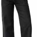GRAPENT Wide Leg Jeans Woman Trendy Cropped High Waisted Patch Pocket Stretch Denim Pants Baggy Loose Straight Leg Jeans (Black, M)