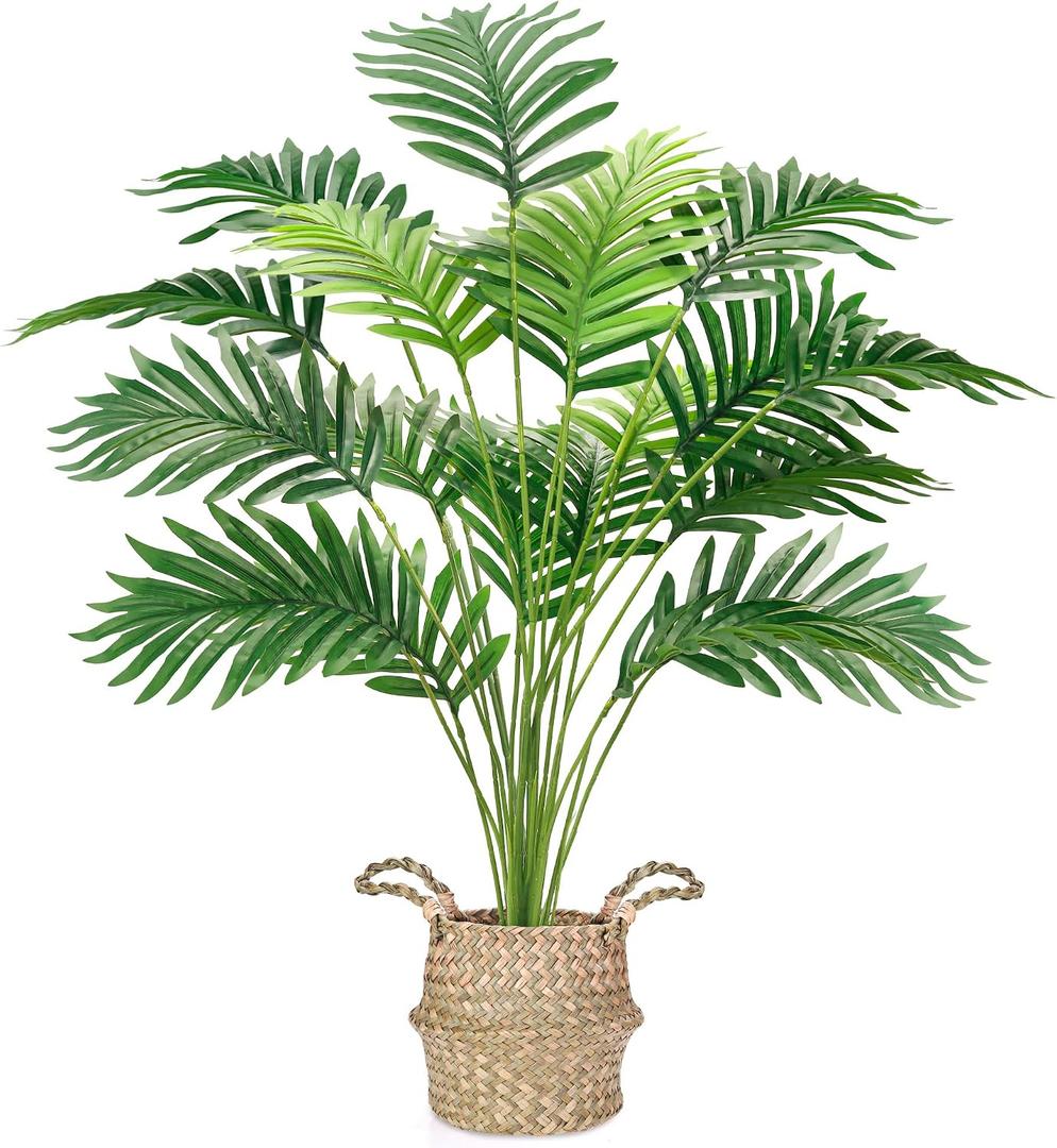 Der Rose Fake Palm Tree 28Inch Faux Plant Potted Tall Fake Plant with Hand-Woven Baskets Artificial Tree for Indoor Outdoor Home Office Bedroom Porch Balcony Decor