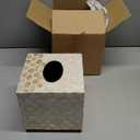 Coeusy Square Tissue Box Cover, Handmade Boho Decoraive Tissue Holder with Capiz Shells, Elegant Tissues Cube Box Cover for Bathroom Decor Accessories,Vanity,Night Stand,Office(White and Gold)