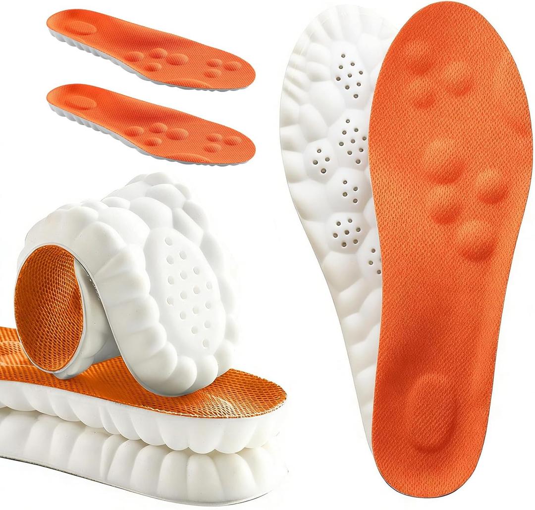 Get Steppers Insoles for Men Women, Cloud Insole with Arch Support Breathable Comfortable Inserts, Soft Steppers Massage Insoles Trim to Fit All Shoe Types (Orange, 9-10 Men/111-12 Women)