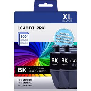LC401XL Black Ink Cartridges Compatible for Brother LC401 LC401XL High Yield Work with Brother MFC-J1012DW MFC-J1170DW MFC-J1010DW Printer (2 Black)