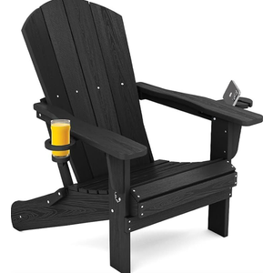 SERWALL HDPE Folding Adirondack Chair with Dual Cup Holder - Composite Adirondack Chair,  Black