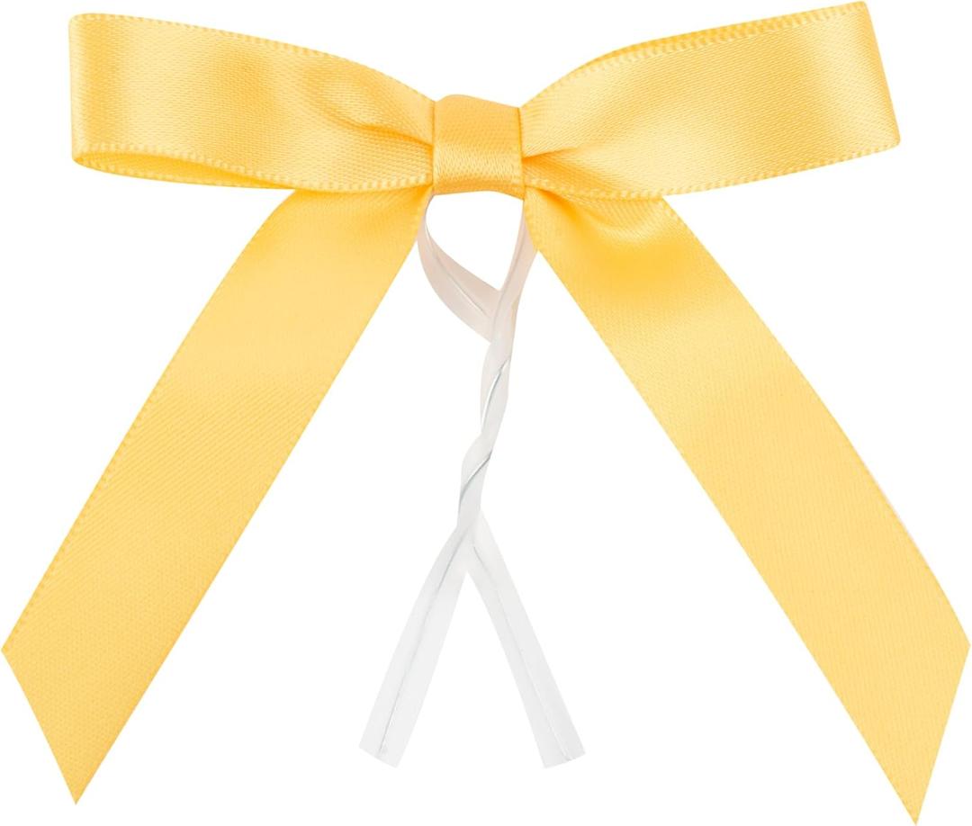 Restaurantware - Gift Tek 3 x 2.5 Inch Satin Ribbon Bows, 4000 Twist Tie Bows - Pre-Tied, Vibrant, Gold Polyester Gift Wrapping Bows, For Treat Bags, Crafts, Packages, Decoration- Restaurantware